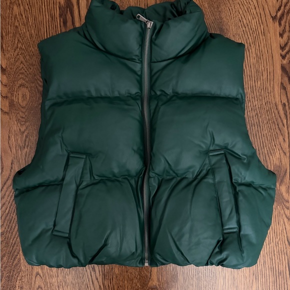 Double Zero Jackets & Blazers - Faux leather cropped Puffer Vest